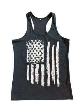Women's Dark Gray Racerback Tank with White Flag Graphic